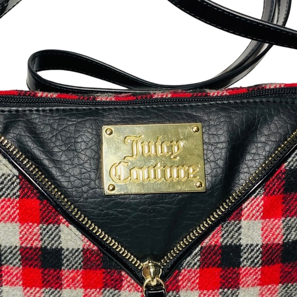 Juicy Couture Baguette Gingham Red Black Buffalo Check Plaid Wool Shoulder Bag - Picture 5 of 10